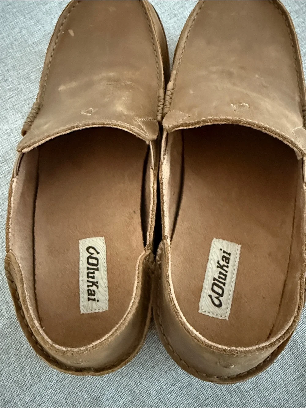 OluKai Men's Moloa Tan Leather Slip-On Loafers
